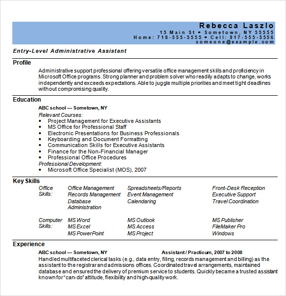 administrative assistant free resume templates 2017