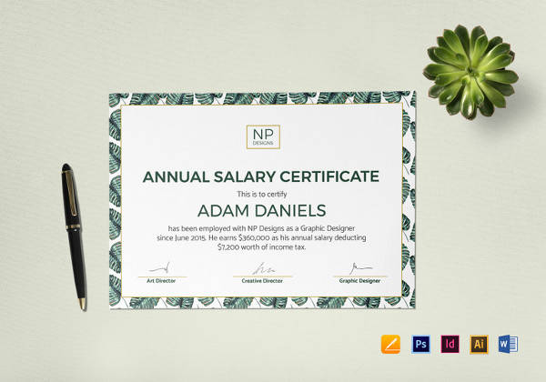 annual salary certificate template
