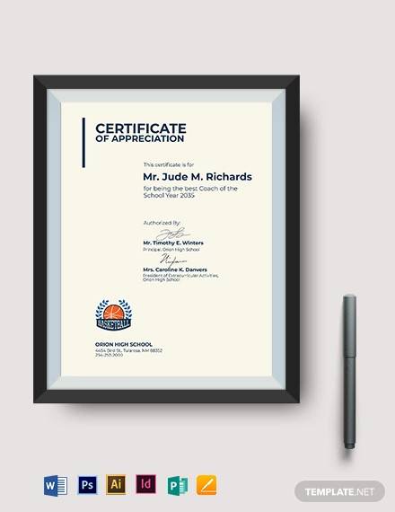 basketball coach appreciation certificate template
