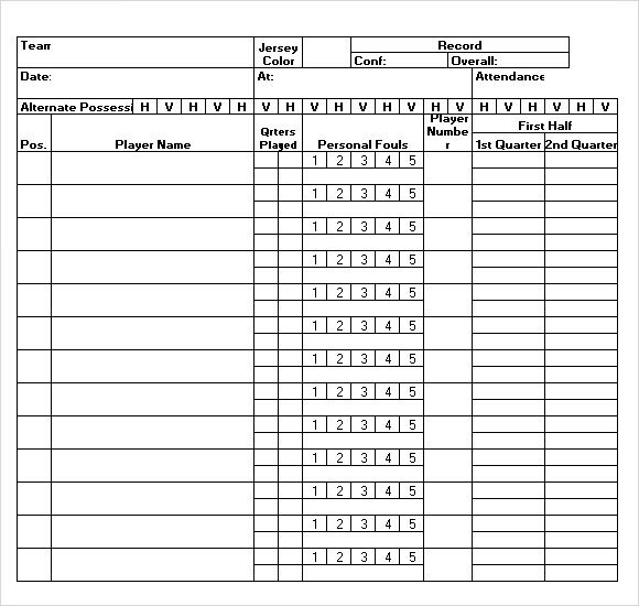 basketball score sheet template excel