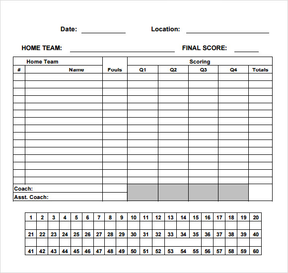 Downloadable Printable Basketball Score Sheet