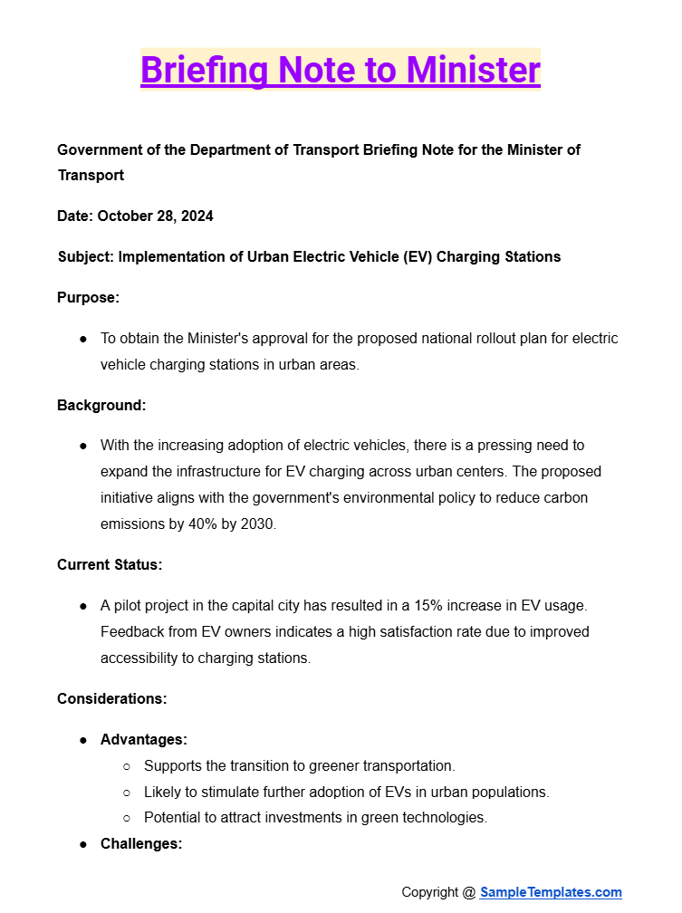 briefing note to minister