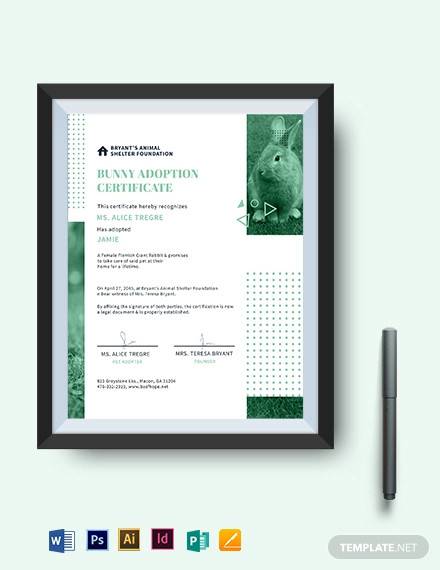 bunny adoption certificate template
