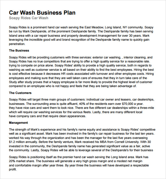 business plan of a car wash