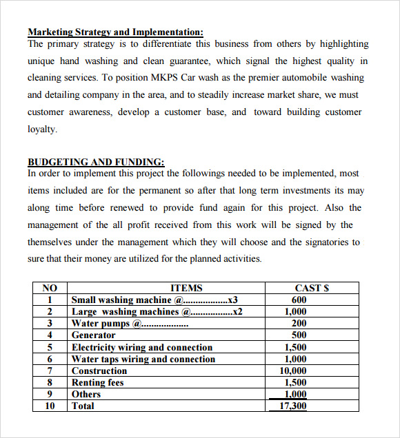 car wash business plan template pdf