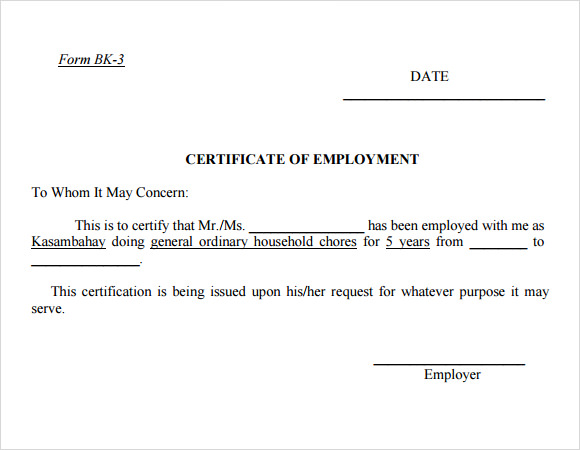 20 Sample Employment Certificate Templates | Sample Templates