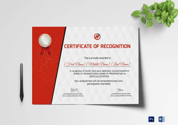 certificate of recognition for dedication template