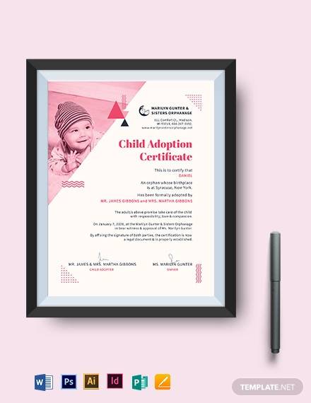 child adoption certificate template