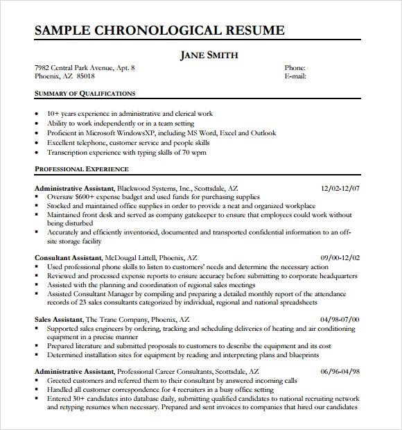 chronological resume sample