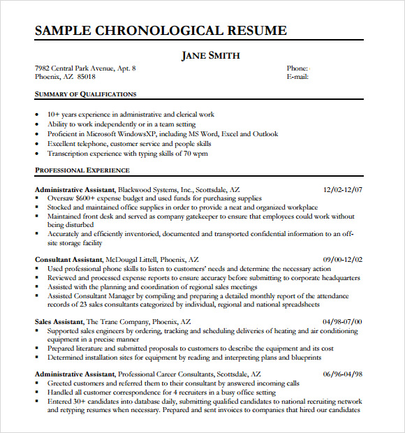 FREE 7+ Sample Chronological Resume Templates in PDF | MS ...