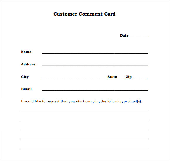 comment card sample