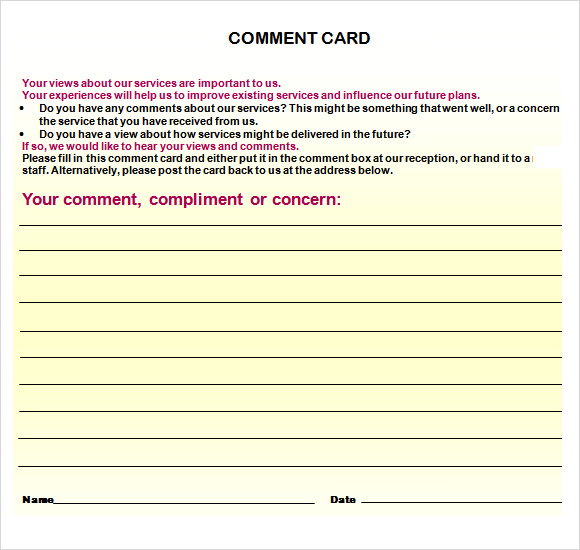 FREE 11 Comment Card Templates In AI MS Word Pages PSD Publisher PDF