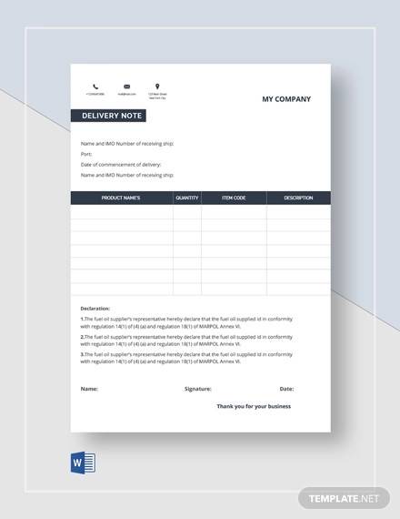 company delivery note template