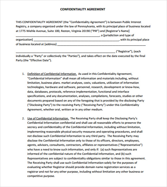 confidentiality agreement template pdf