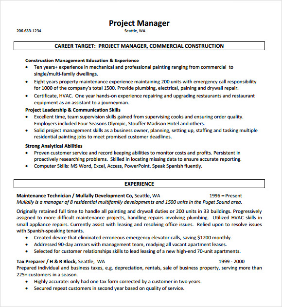 construction sample resume