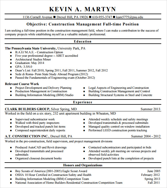 contractor resume template