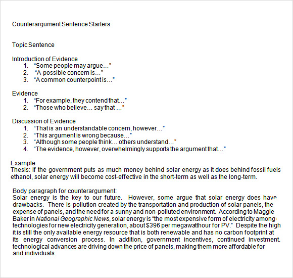 persuasive essay counter argument example