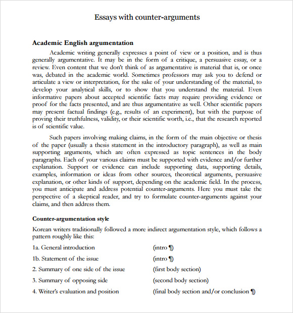 9 Counter Argument Samples Sample Templates