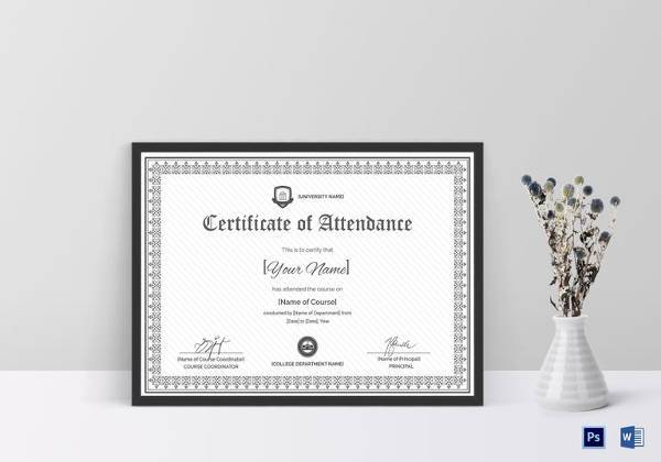 course attendance certificate template in ms word