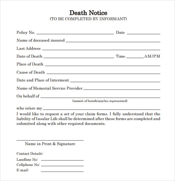 Death Notice Template Free