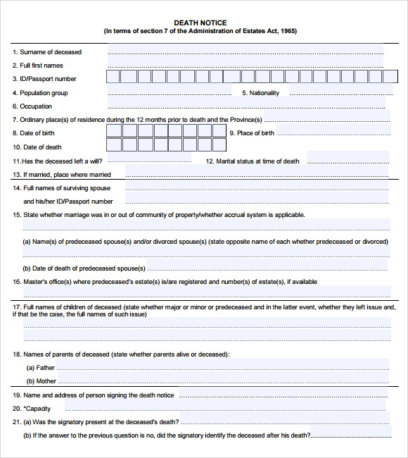 death template of notification letter 11 Notice Sample Samples Death Templates