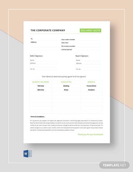 delivery note example template