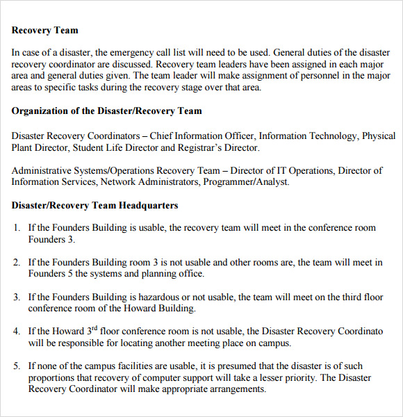 disaster recovery plan template pdf