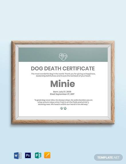 dog death certificate template