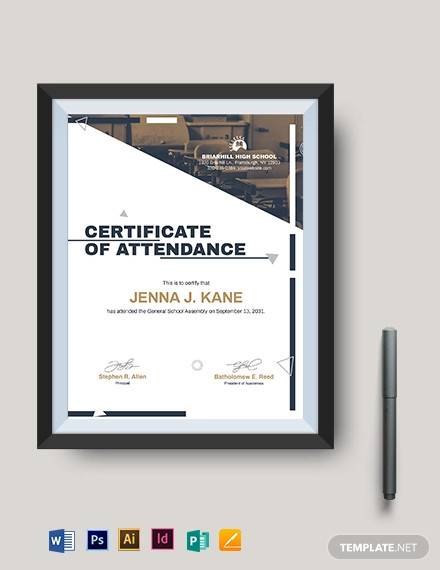 Free 23 Sample Attendance Certificate Templates In Ai Indesign Ms Word Pages Psd Publisher Pdf
