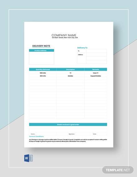 Delivery Note Template Word Document Free Download