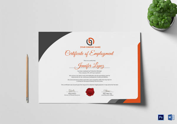 excellency employment certificate template