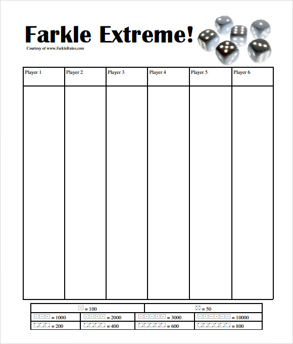 farkle extreme score sheet template