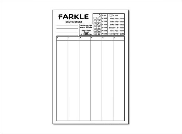 FREE 9+ Farkle Score Sheet Samples in Google Docs Google Sheets