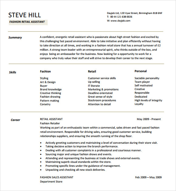 fashion designer resume template