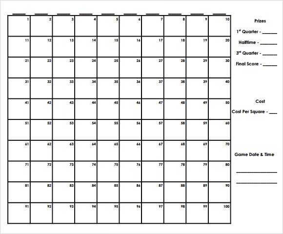 Super Bowl Squares With Numbers Free Google Docs Template 