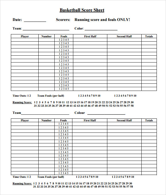free basketball score sheet template pdf