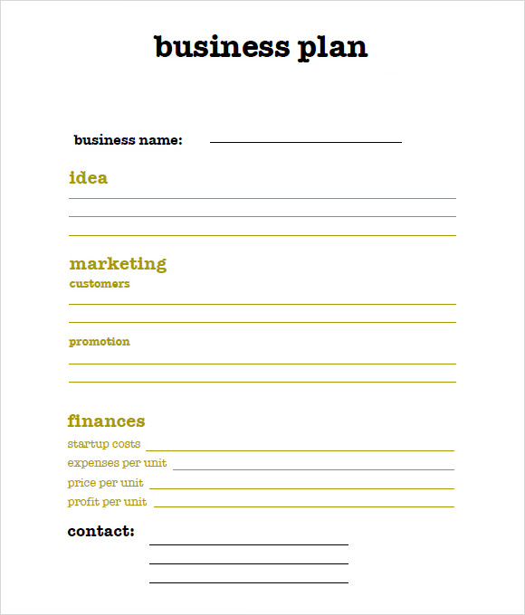 Free Printable Business Plan Template