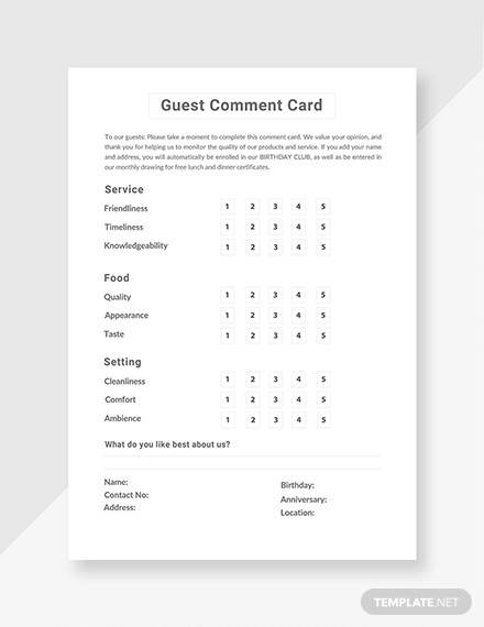 Comment Card Template Microsoft Word