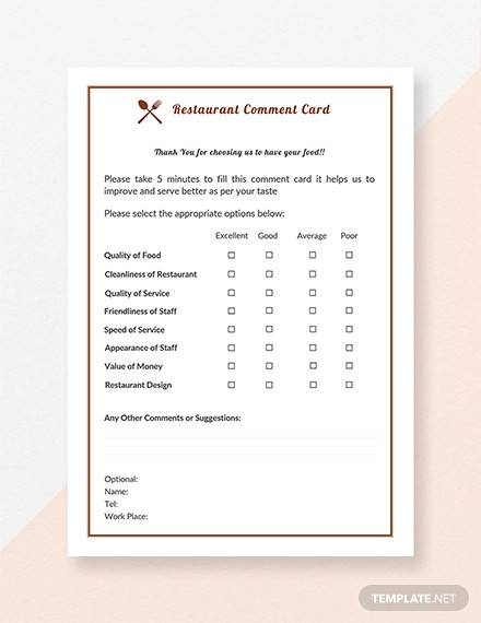 free restaurant comment card template1