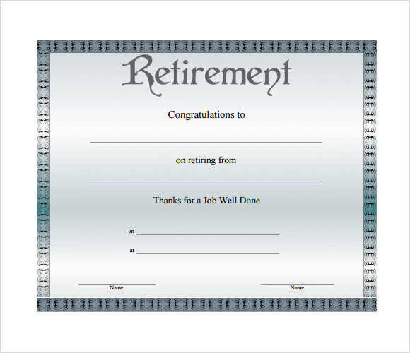 Free 12 Sample Retirement Certificate Templates In Pdf Ms Word Psd 