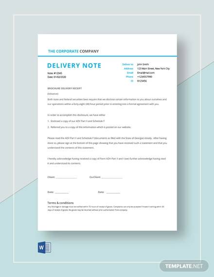 goods delivery note template to customer