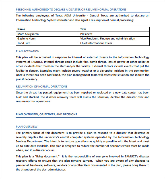 it disaster recovery plan