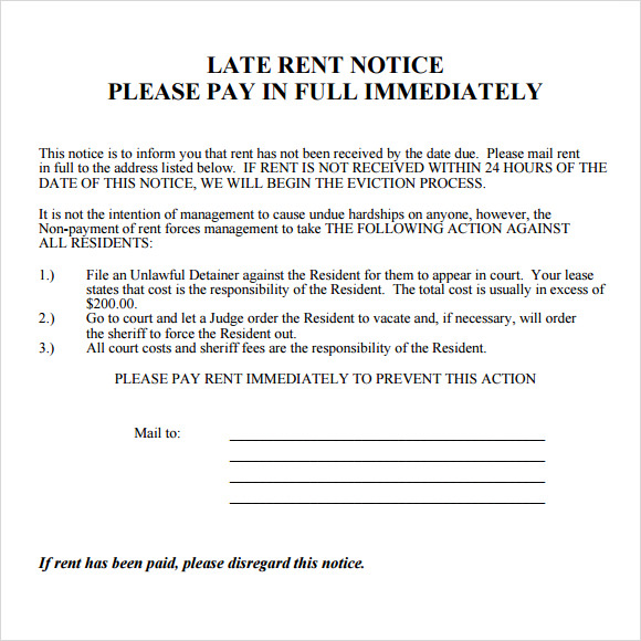 Late Rent Notice Template Word