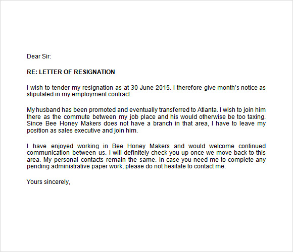 letter of resignation