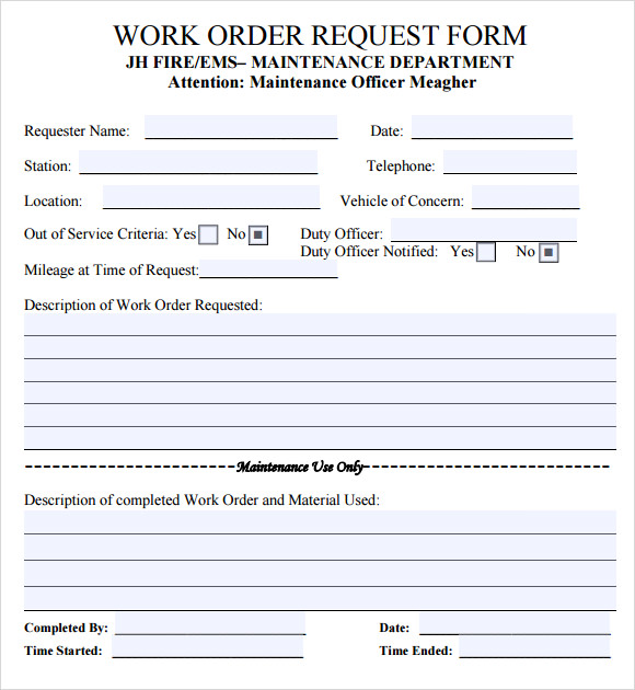 maintenance work order template