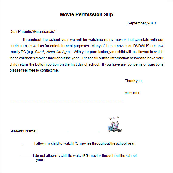 movie permission slip template