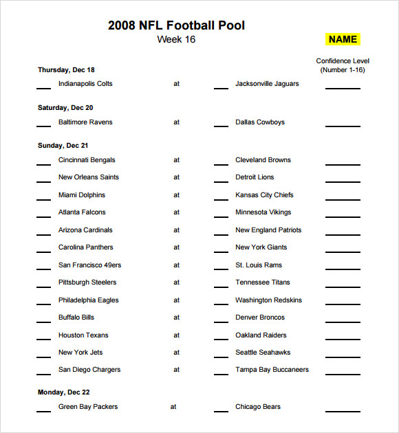 nfl football pool template