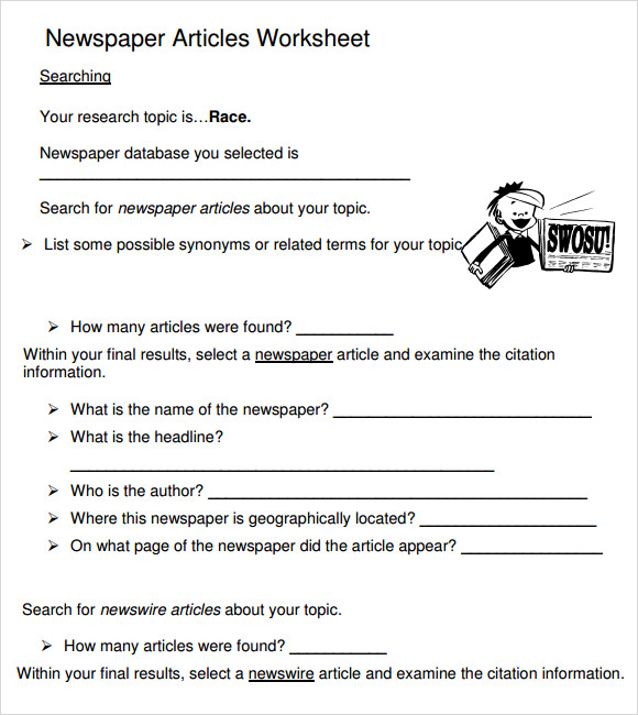 newspaper articles worksheet template