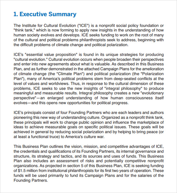 example of nonprofit business plan