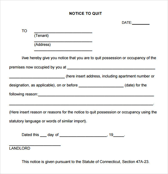 Notice To Quit Letter Sample PDF Template
